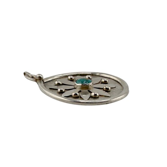 Flower Power Vintage 1970s Handmade Sterling Silver and Turquoise Pendant - Picture 2 of 6